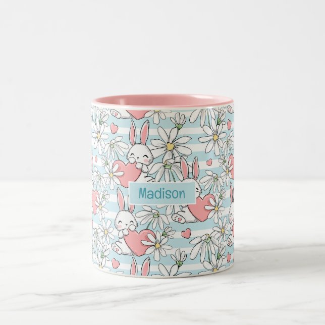 Tasse 2 Couleurs Nom personnalisé Love Bunnies Motif (Centre)
