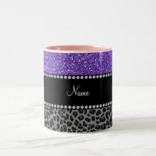 Tasse 2 Couleurs Nom personnalisé parties scintillant violet léop