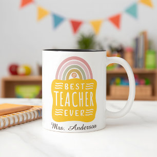 Tasse 2 Couleurs Nom personnalisé Rainbow Meilleur enseignant jamai