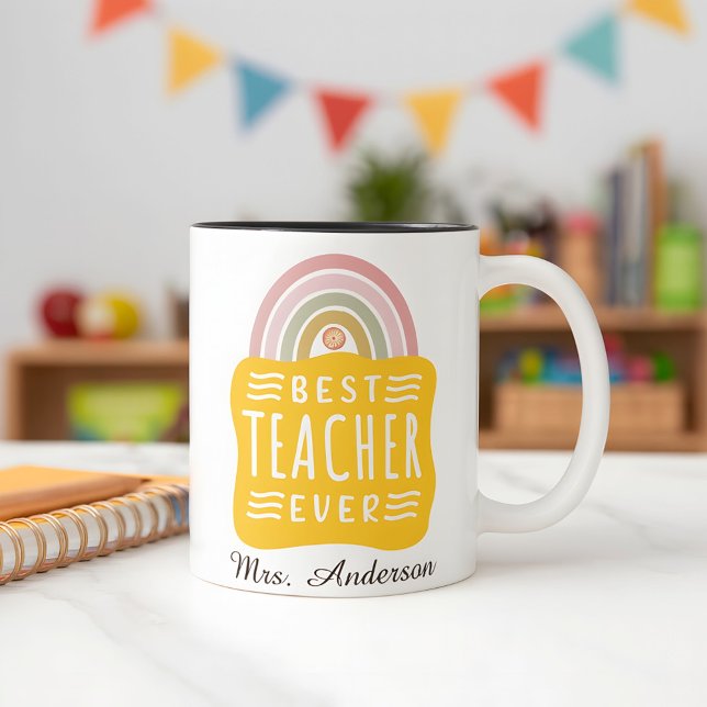 Tasse 2 Couleurs Nom personnalisé Rainbow Meilleur enseignant jamai (Créateur téléchargé)