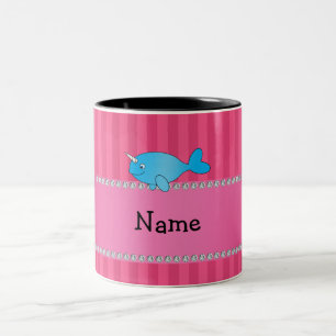 Tasse 2 Couleurs Nom personnalisé rayures roses narvals bleues
