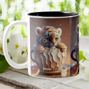 Tasse 2 Couleurs Nom personnalisé Tigre mignon Arrière - plan rusti