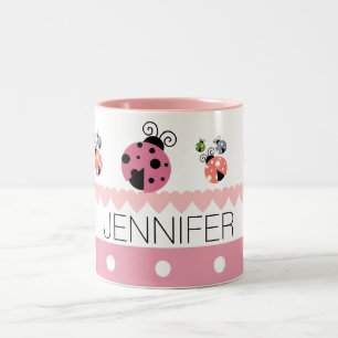 Tasse 2 Couleurs Nom rose de coutume de coccinelle de coeur de