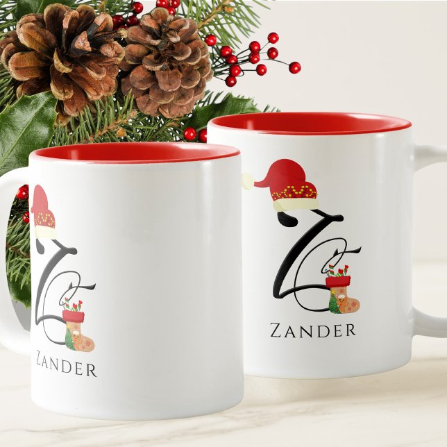 Tasse 2 Couleurs Nom Z Élégant Écriture Moderne Noël (Créateur téléchargé)