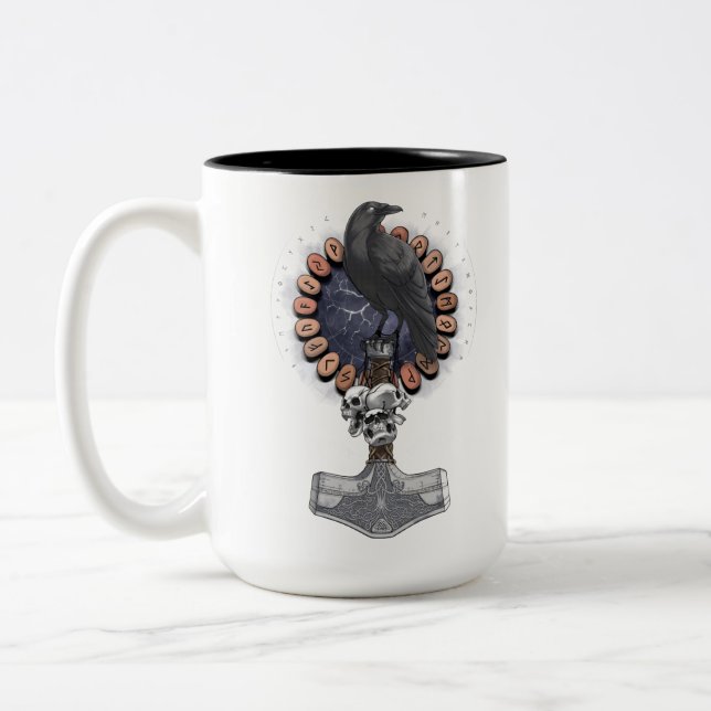 Tasse 2 Couleurs Norse Viking Raven Hammer (Gauche)