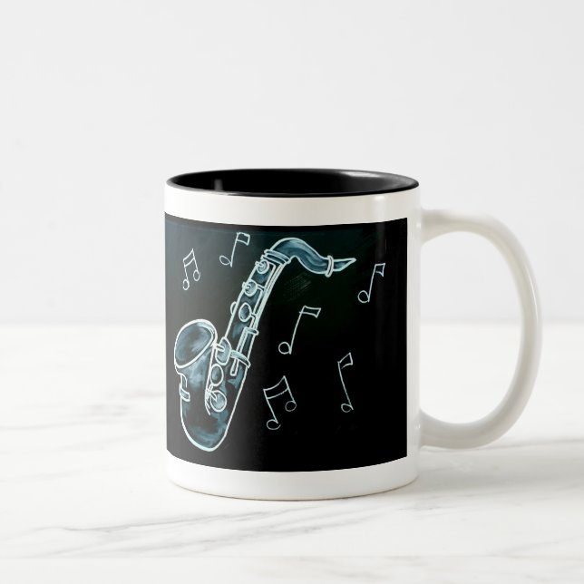 Tasse 2 Couleurs Notes de saxophone et de musique (Droit)