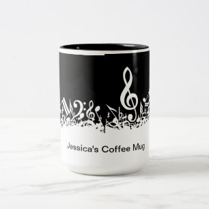 Tasse 2 Couleurs Notes musicales brouillées blanches personnalisé