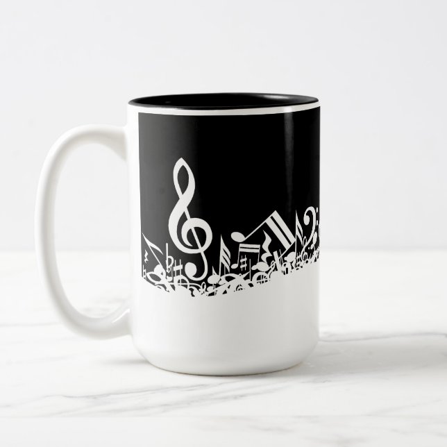 Tasse 2 Couleurs Notes musicales brouillées blanches sur le noir (Gauche)