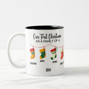 Tasse 2 Couleurs Notre premier Noël en famille de 4 noms personnali