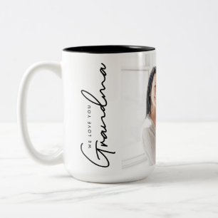 Tasse 2 Couleurs Nous t'aimons Grand-mère Élégant script Photo pers