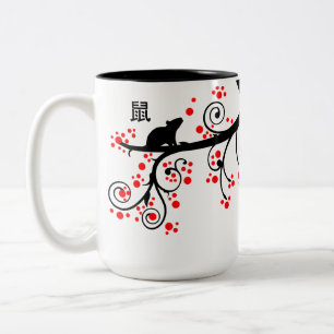 Tasse 2 Couleurs Nouvel An chinois 2020 Rat et arbre à fleurs