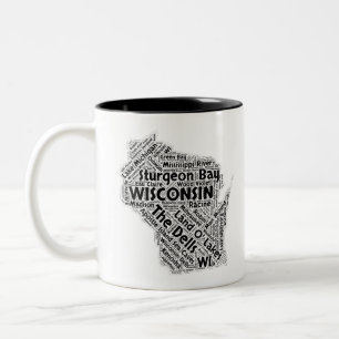 Tasse 2 Couleurs Nuage de mot d'état du Wisconsin