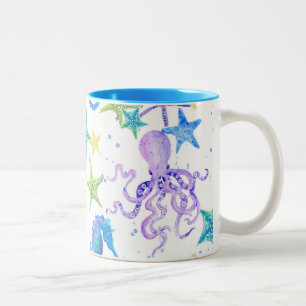 Tasse 2 Couleurs Océan Beach Côte Côte Octopus Décor De Seahors