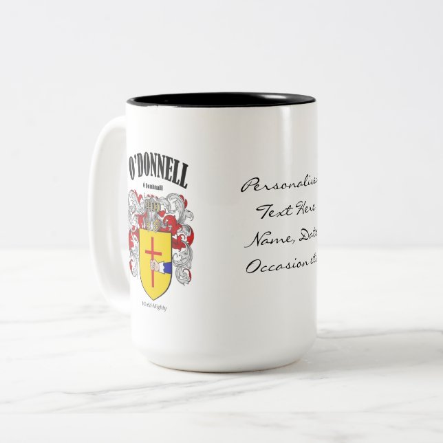 Tasse 2 Couleurs O'Donnell Family Crest, Traduction & Signification (Devant gauche)