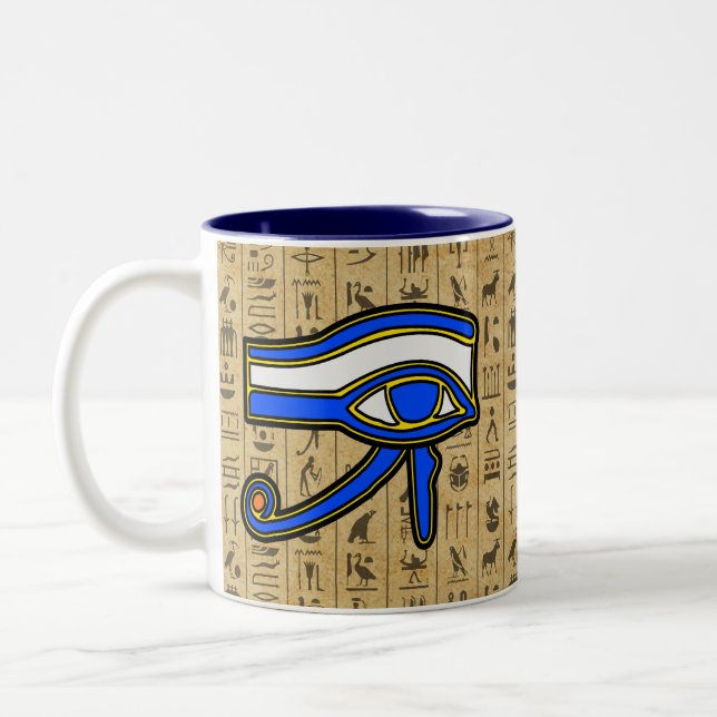 Tasse 2 Couleurs Oeil de Horus Bleu Sur Hiéroglyphes (Gauche)