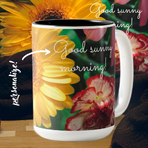 Tasse 2 Couleurs Oeillets et gerbera jaune