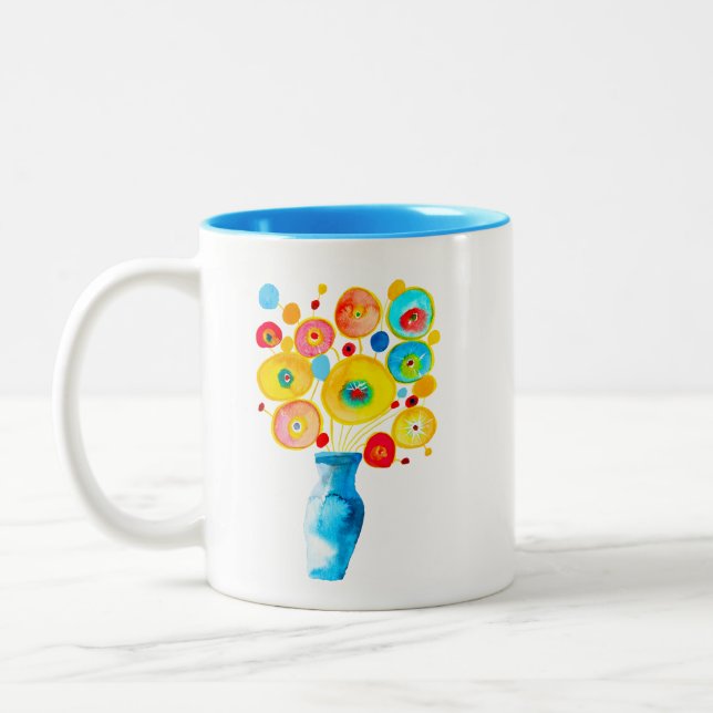 Tasse 2 Couleurs OEuvre d'aquarelle de fleurs funky (Gauche)