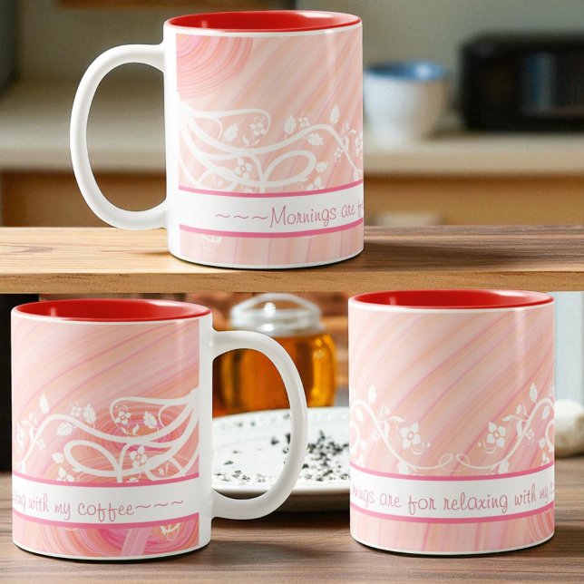 Tasse 2 Couleurs Oeuvres d'art Peach Pastel Spirals et Filigree (both sides of the handle and opposite handle view template mug)
