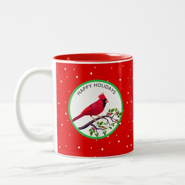 Tasse 2 Couleurs Oiseau cardinal rouge sur branche d'arbre (Gauche)