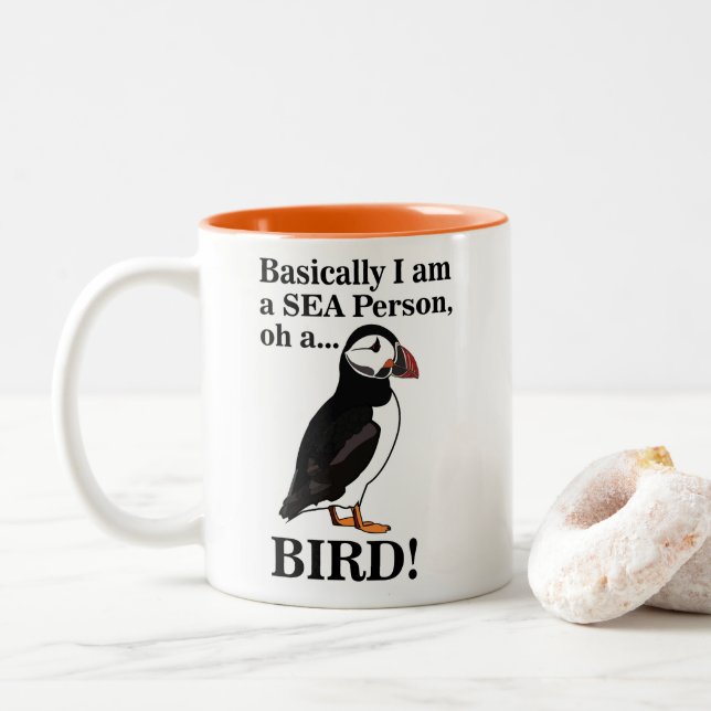 Tasse 2 Couleurs Oiseau de mer Puffin drôle (Avec donut)