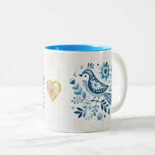 Tasse 2 Couleurs Oiseau folk scandinave bleu