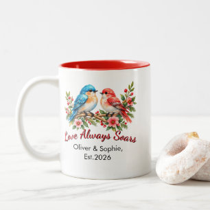 Tasse 2 Couleurs Oiseaux de l'amour aquarelle personnalisée Mariage