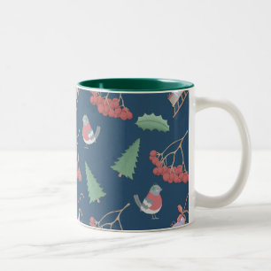 Tasse 2 Couleurs Oiseaux et traîneaux de Noël bleus