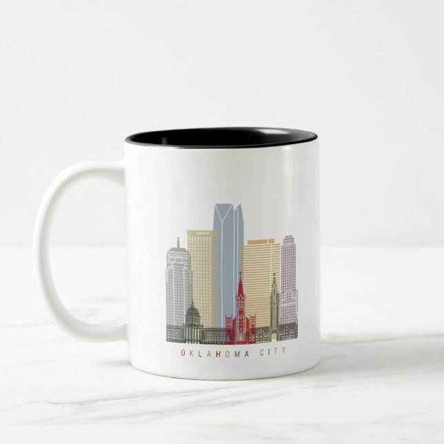 Tasse 2 Couleurs Oklahoma City V2 skyline poster (Gauche)