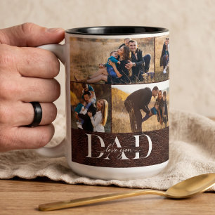 Tasse 2 Couleurs On aime papa Photo Collage Cuir