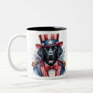 Tasse 2 Couleurs Oncle patriotique personnalisé Sam Black Labrador