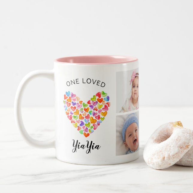 Tasse 2 Couleurs One Loved YiaYia Four Photo Collage (Avec donut)