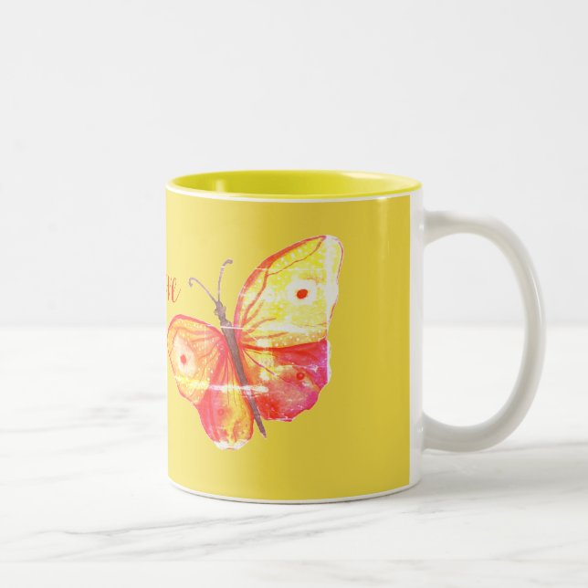 Tasse 2 Couleurs Orange d'aquarelle de papillons (Droit)