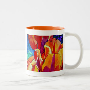 Tasse 2 Couleurs Orange Tulips aquarelle art peinture de fleurs