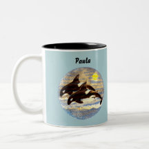 Orca, Baleines Tueuses Aquarelles/ Coucher de sole