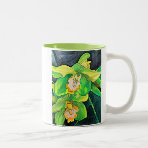 Tasse 2 Couleurs Orchidée fleurs vert et jaune art