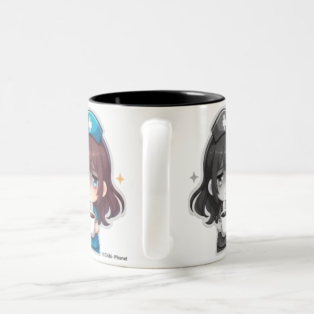 Tasse 2 Couleurs Original Chibi Nurse - Coffee with Tired (Poignée)