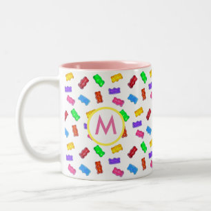 Tasse 2 Couleurs Ours doux multicolores et monogramme rose