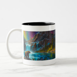 Tasse 2 Couleurs Ours grizzli et aurores boréales