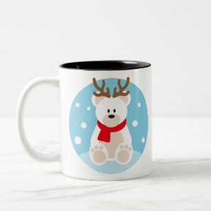 Tasse 2 Couleurs Ours polaire Reindeer de Noël Yule Neige d'hiver
