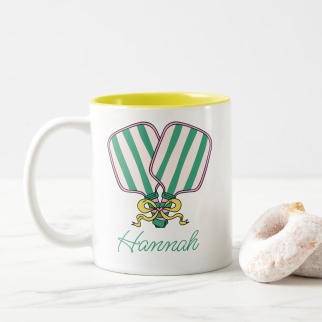 Tasse 2 Couleurs Pagaies Pickleball Rose et Jaune (Avec donut)