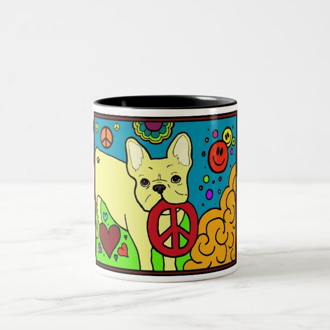 Tasse 2 Couleurs Paix de bouledogue français (Centre)