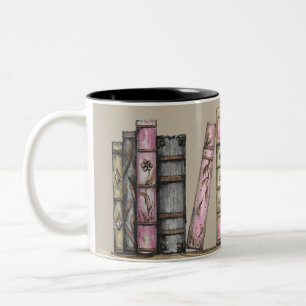 Tasse 2 Couleurs Pale Brown Café Vieux Livre Bibliothèque Et Horlog