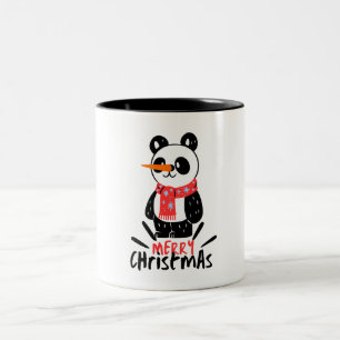 Tasse 2 Couleurs Panda de Noël noir et blanc