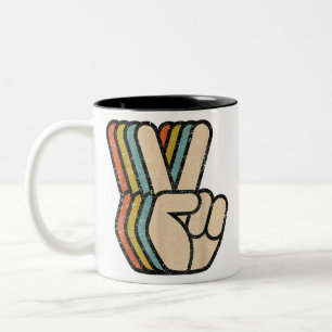 Tasse 2 Couleurs Panneau de Paix Rétro V Doigts Vintage 60s les ann