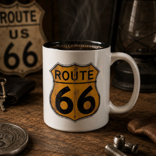 Tasse 2 Couleurs Panneau routier vintage Route 66