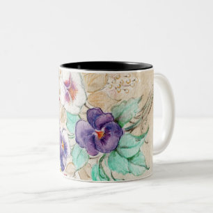 Tasse 2 Couleurs Pansies Bouquet sur une coupe de café