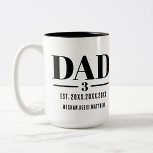 Tasse 2 Couleurs Papa Année d'Est. Nom Nombre Police Gras
