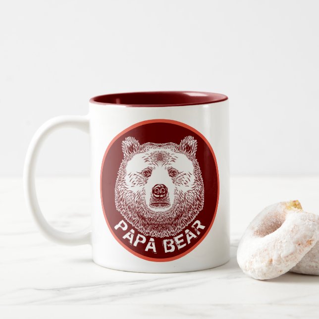 Tasse 2 Couleurs Papa Bear, illustration tirée à la main (Avec donut)
