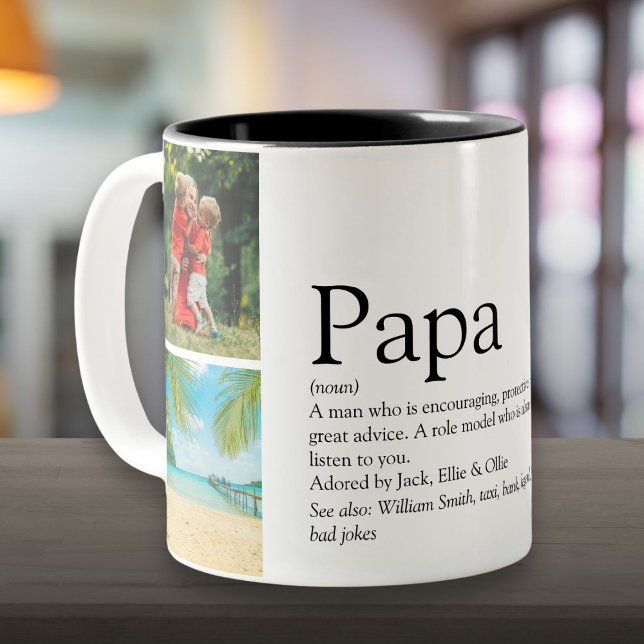 Tasse 2 Couleurs Papa, Papa, Père Définition 4 Collage photo (Dad, Daddy, Father Definition 4 Photo Collage Two-Tone Coffee Mug)