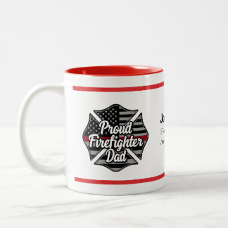 Tasse 2 Couleurs Papa pompier personnalisé Nom Ligne Rouge Fine